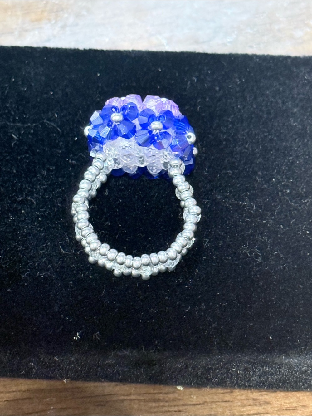 Handmade Purple Beaded Flower Ring - Picture 2 of 3